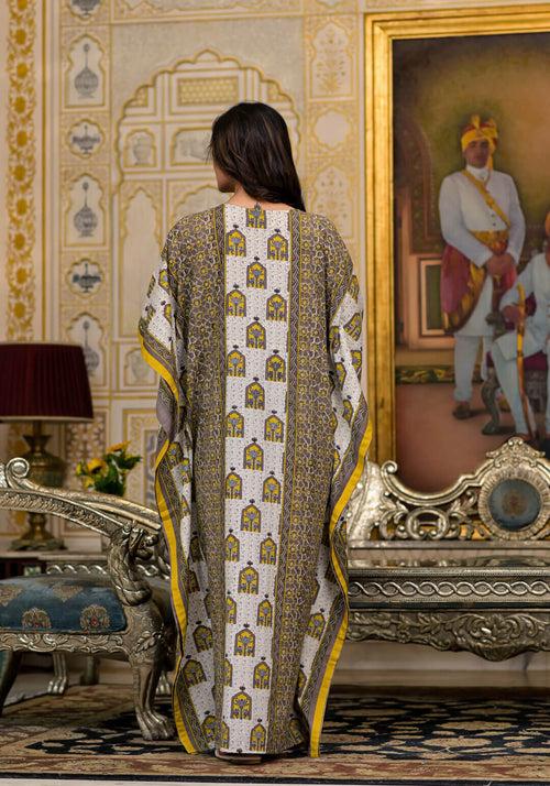 Mustard Taupe Printed Front Zipper Maternity Feeding Kaftan