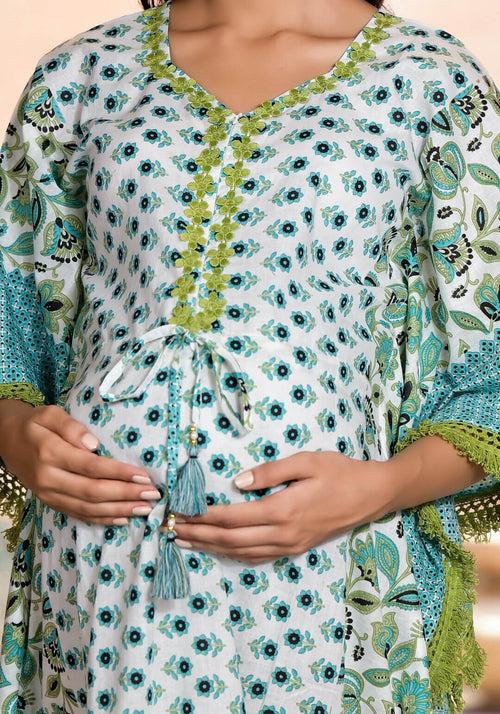 Turquoise Printed Maternity Feeding Kaftan Dress