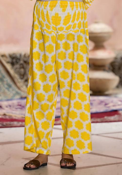 Yellow Cotton Printed Maternity Feeding Kaftan Co-Ord Set