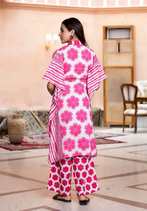 Pink Cotton Printed Maternity Feeding Kaftan Co-Ord Set