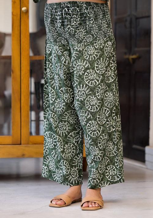 Dark Green Cotton Printed Maternity Feeding Flared Kurta Set