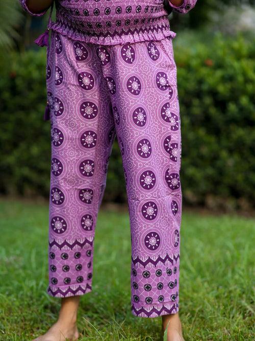 Purple Cotton Printed Maternity Feeding Flared Kurta Set