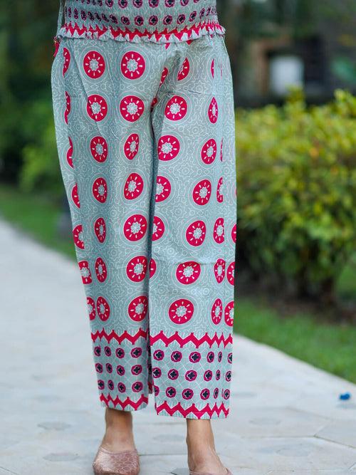 Grey Fuchsia Cotton Printed Maternity Feeding Flared Kurta Set