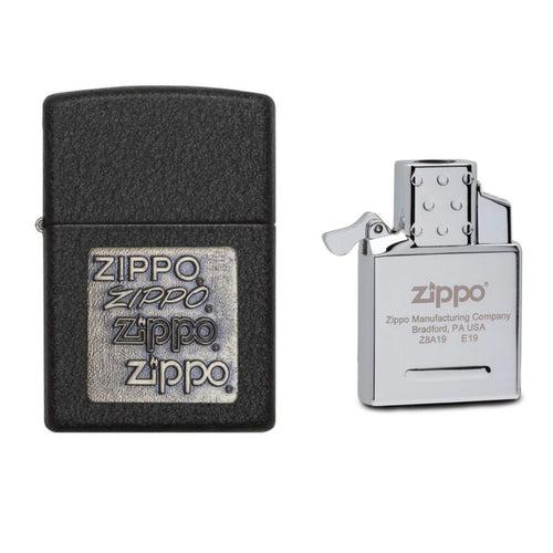 Black Crackle Gold Zippo Logo and FREE Single Torch Butane Insert