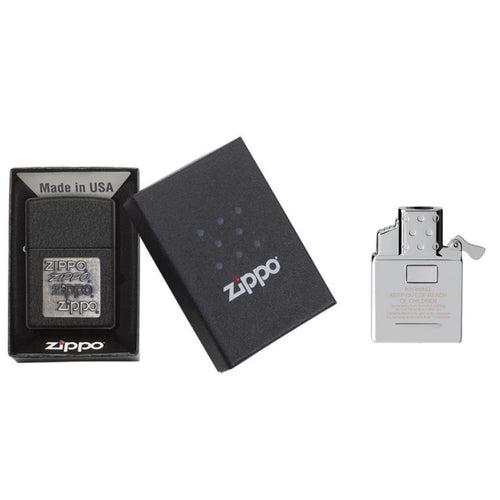 Black Crackle Gold Zippo Logo and FREE Single Torch Butane Insert