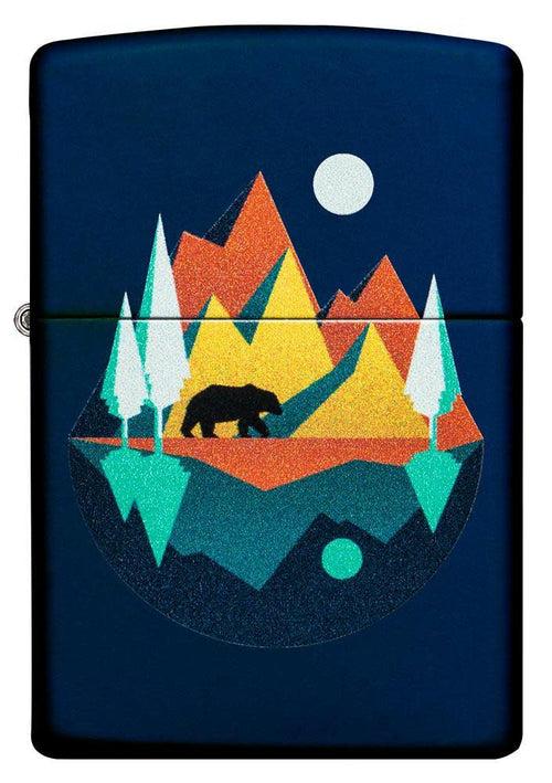 Geometric Bear and Mountains Design