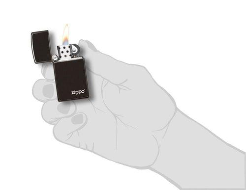 Slim<sup>®</sup> High Polish Black Zippo Logo