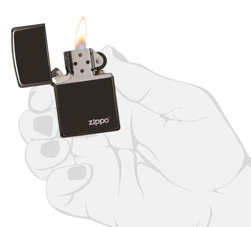 Classic High Polish Black Zippo Logo