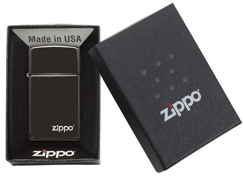 Slim<sup>®</sup> High Polish Black Zippo Logo