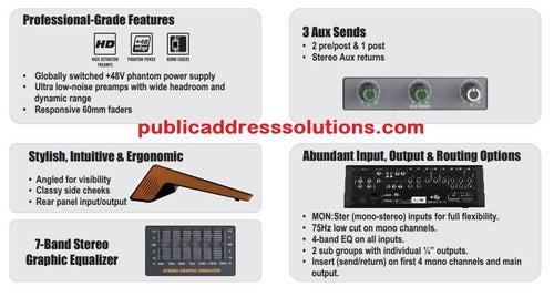 Studiomaster Orb 822 SC Mixer (8 Channel) With Inbuilt Audio Interface, Recording, Bluetooth, USB, Equalizer & One knob Compressor