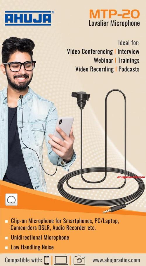 Ahuja MTP 20 Lavalier Microphone for Smartphones, Laptop, Camera/DSLR