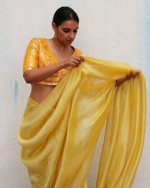 Amber Handwoven Linen Zari Saree - TOG