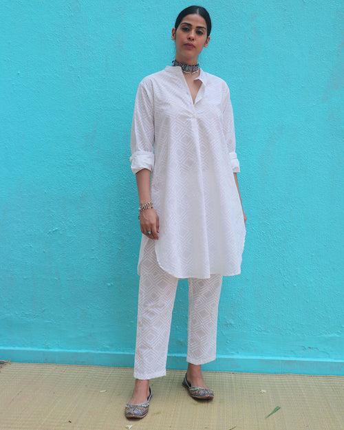 Ginevra Cotton Kurta Set - Safed