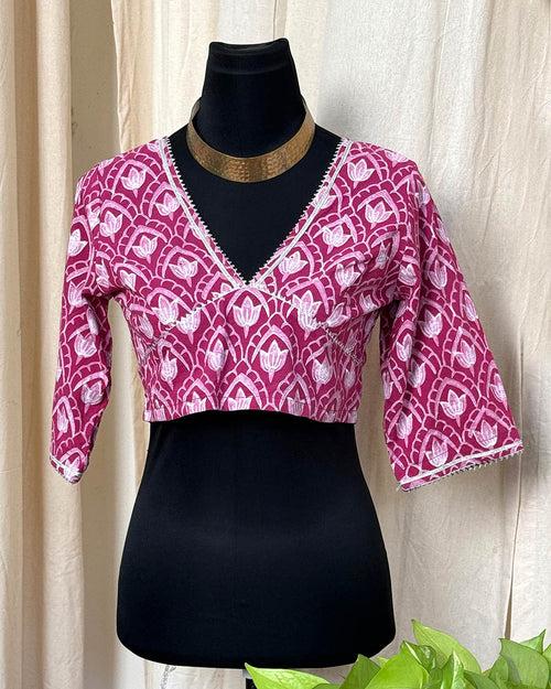 Pink HandBlock Printed Blouse - Love Despite