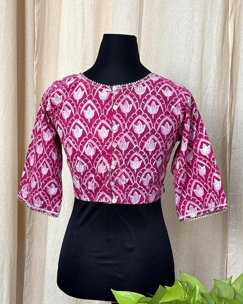 Pink HandBlock Printed Blouse - Love Despite