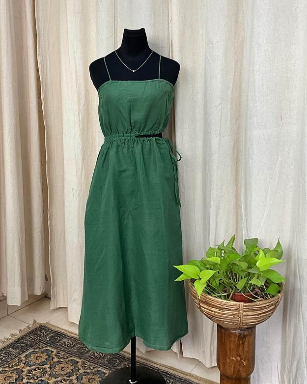 Green Handwoven Linen Dress - Love Despite