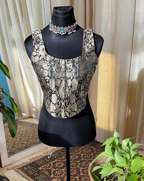 Black Brocade Blouse - Love Despite