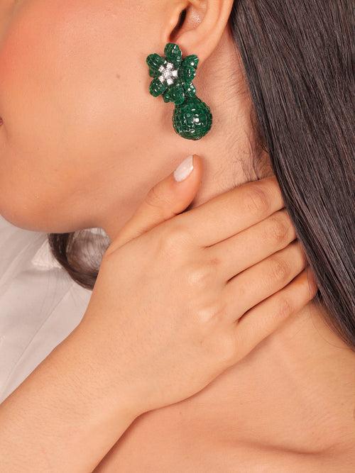 Green Floral Bauble Earrings