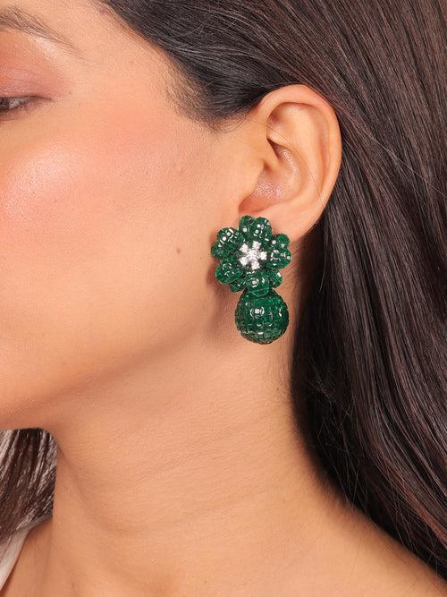 Green Floral Bauble Earrings