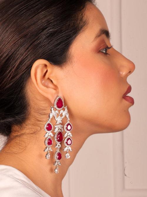 Long Red Dangling Earrings