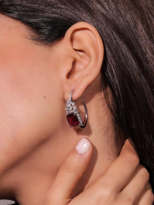 Diamante Ruby Red Hoop Earrings