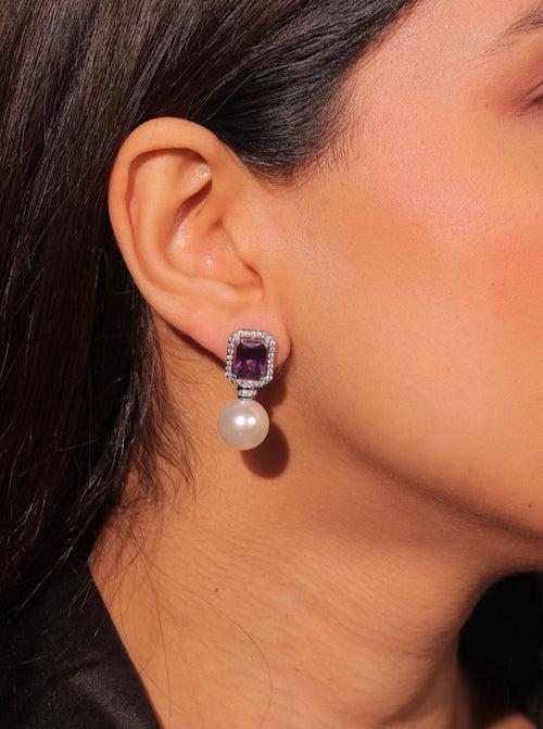 Diamante Purple Pearl Baubles Earrings