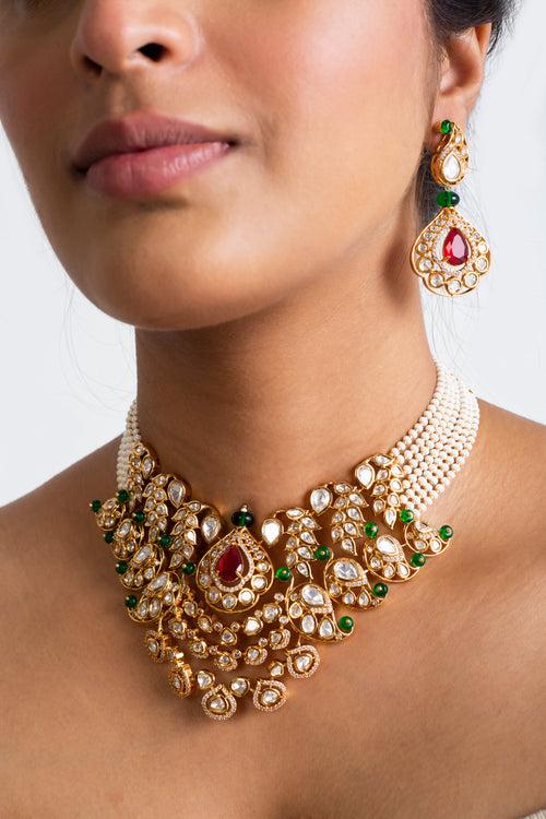 Triveni Ratna Polki Choker Necklace with Earrings