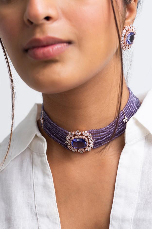 Velvet Sky Polki Choker Necklace with Earrings