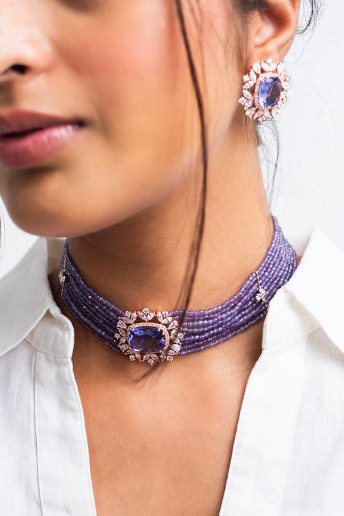 Velvet Sky Polki Choker Necklace with Earrings