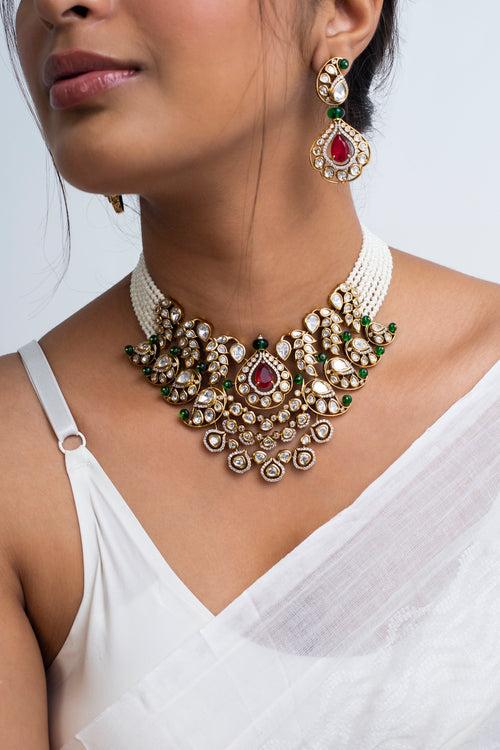 Harit Sindura Polki Choker Necklace with Earrings