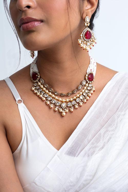 Maharani Ratnamala Polki Choker Necklace with Earrings