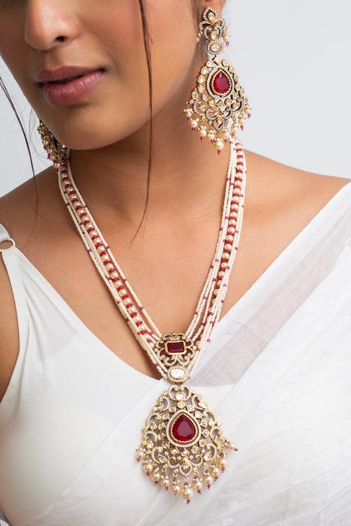 Sindoor Har Polki Long Necklace with Earrings