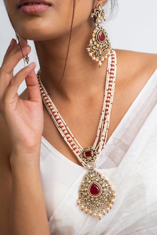 Sindoor Har Polki Long Necklace with Earrings