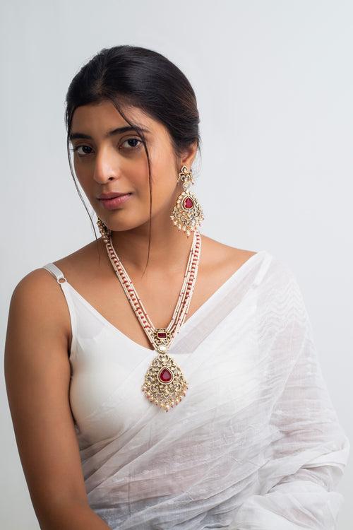 Sindoor Har Polki Long Necklace with Earrings