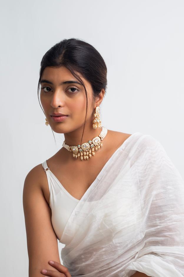 Moti Chandrika Polki Choker Necklace with Earrings