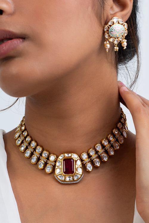 Harmony Polki Choker Necklace with Earrings