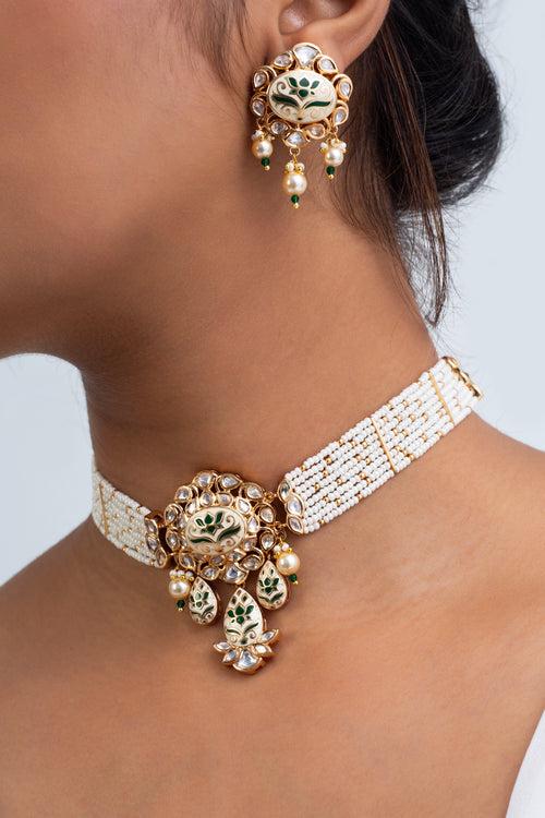 Himalaya Pushpa Polki Choker Necklace with Earrings