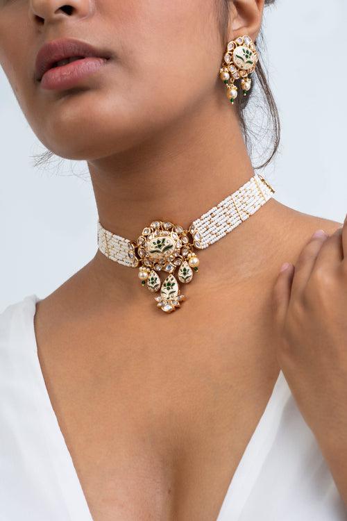 Himalaya Pushpa Polki Choker Necklace with Earrings