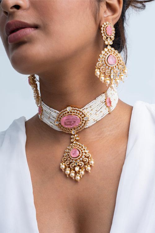 Shubh Gulika Polki Choker Necklace with Earrings