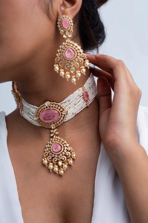 Shubh Gulika Polki Choker Necklace with Earrings