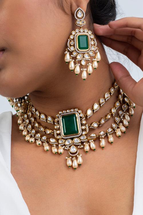 Hara Gagan Polki Choker Necklace with Earrings