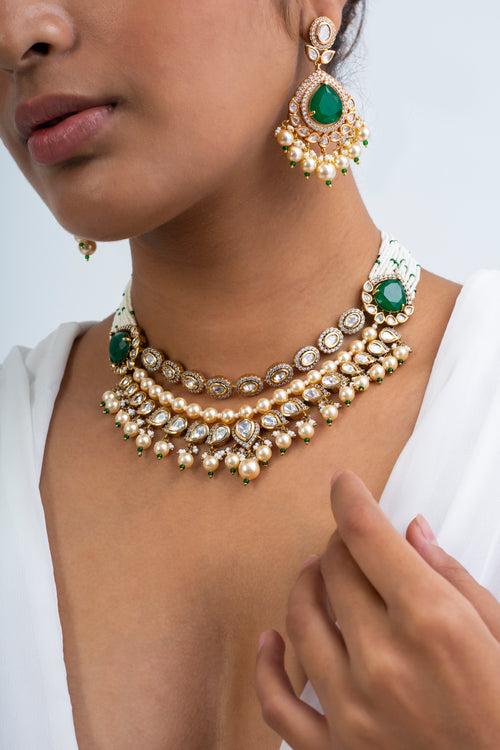 Pearl Ivy Polki Necklace with Earrings