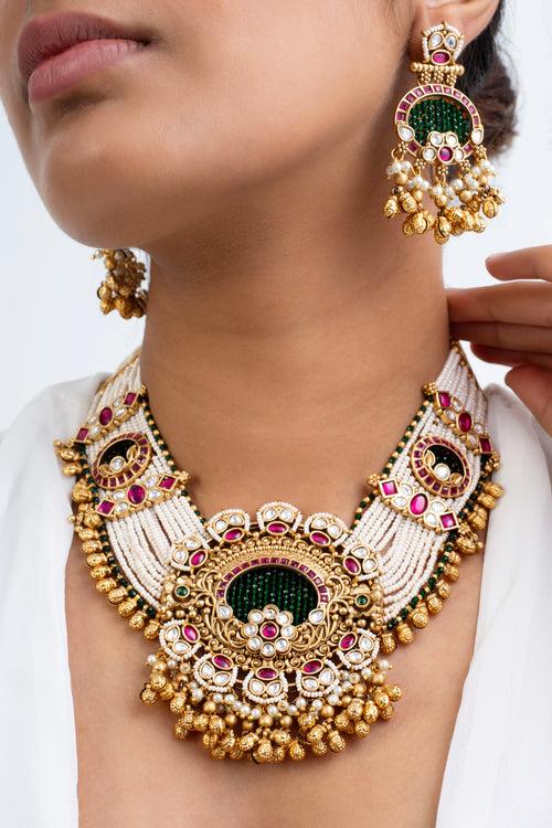 Sundari Kusum Polki Choker Necklace with Earrings