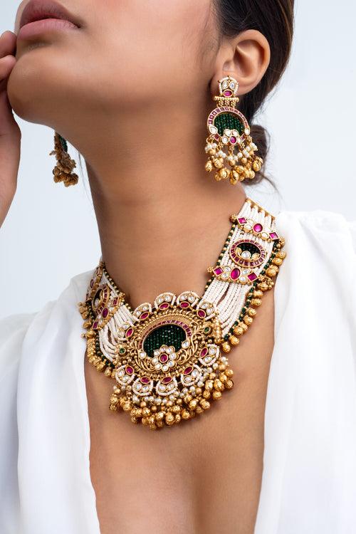 Sundari Kusum Polki Choker Necklace with Earrings