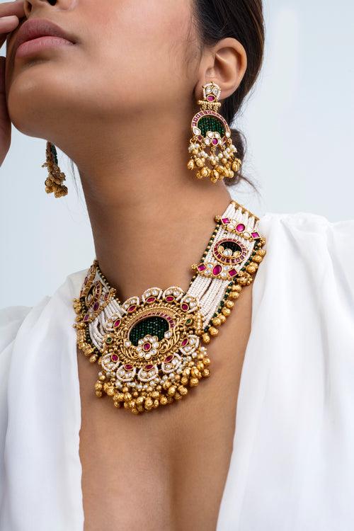 Sundari Kusum Polki Choker Necklace with Earrings