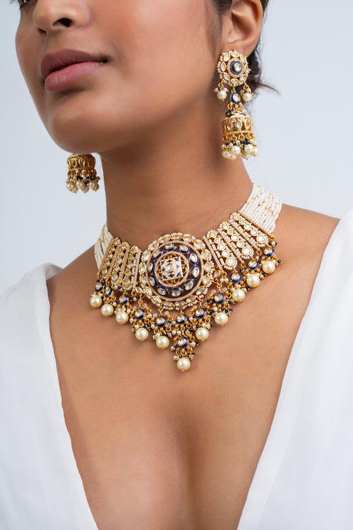 Swarn Sindhu Polki Choker Necklace with Earrings