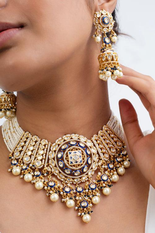 Swarn Sindhu Polki Choker Necklace with Earrings