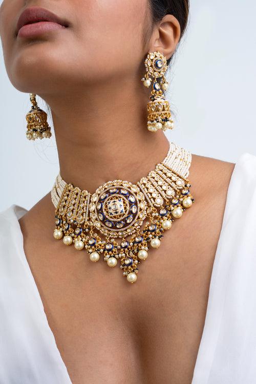 Swarn Sindhu Polki Choker Necklace with Earrings