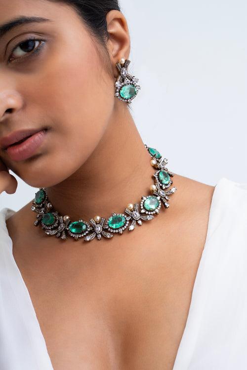 Regal Harmony Polki Choker Necklace with Earrings