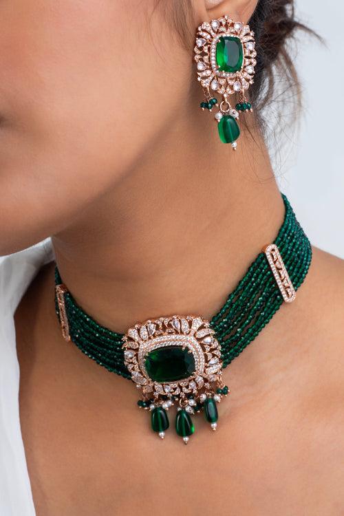 Vidhya Harit Polki Choker Necklace with Earrings